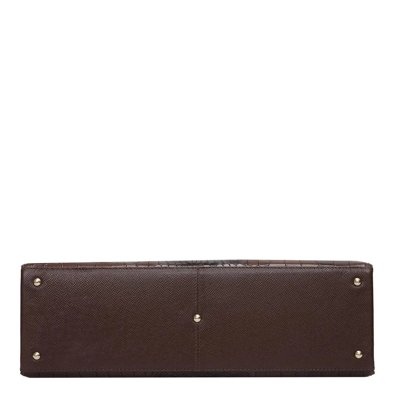 Da Milano Walnut Medium Croco Leather Tote - Walnut for Women | Best Price UAE